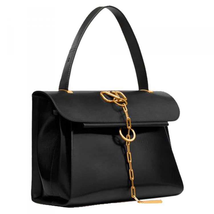 Pre Owned Valentino Black Smooth Leather VCHAIN Top Handle Bag