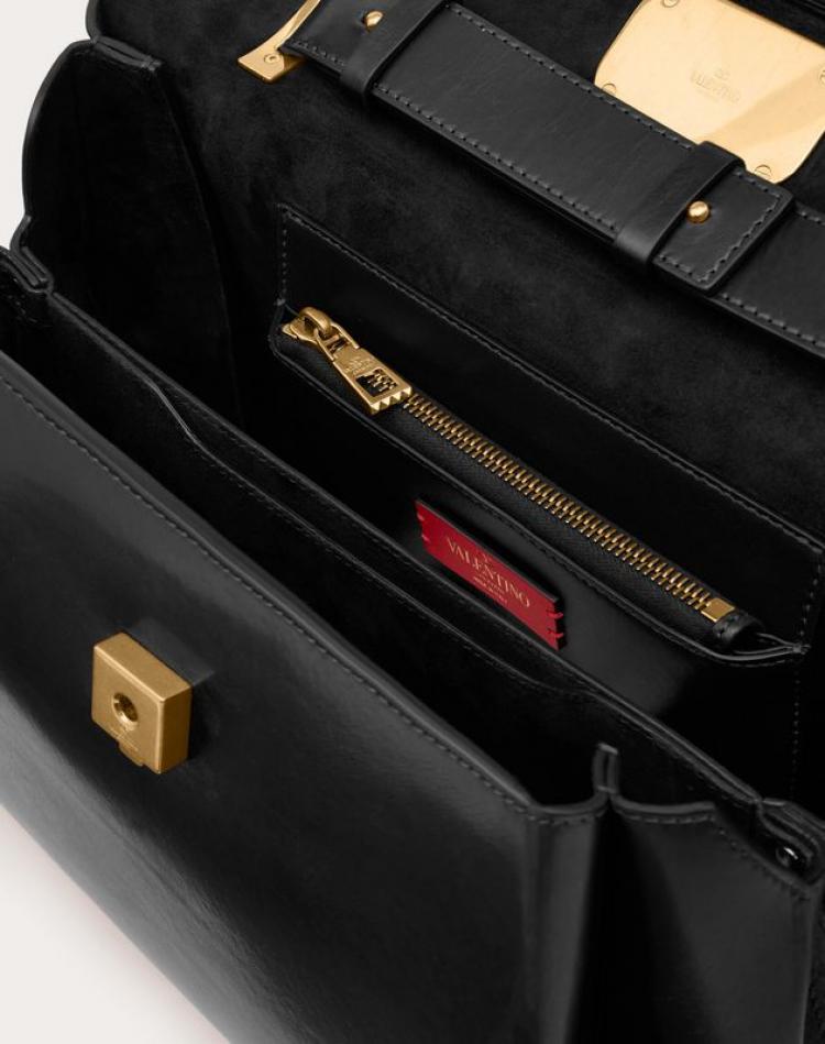 Pre Owned Valentino Black Smooth Leather VCHAIN Top Handle Bag