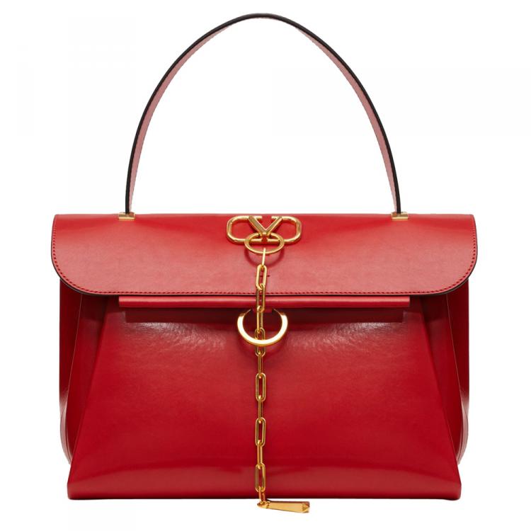 Pre Owned Valentino Rouge Pur Smooth Leather VCHAIN Top Handle Bag
