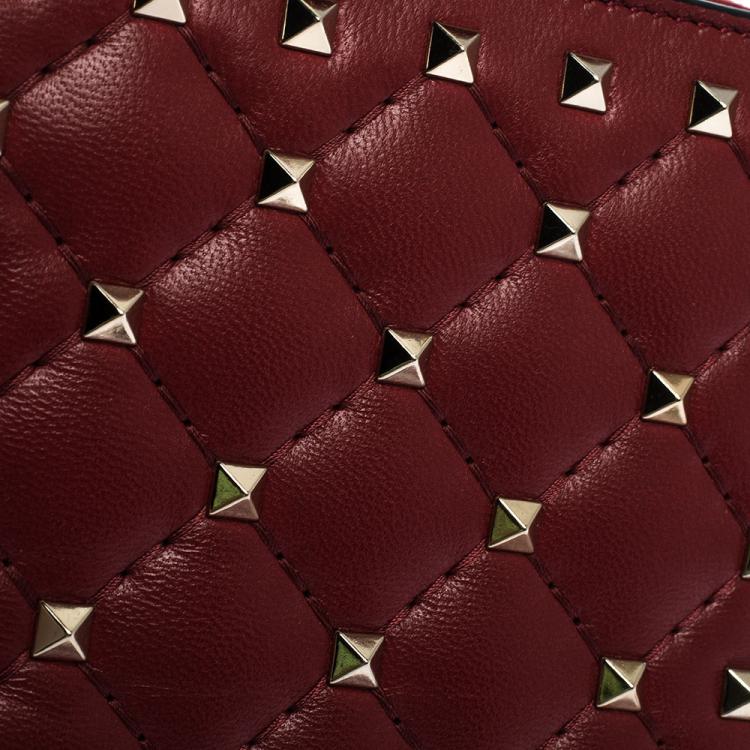 Pre Owned Valentino Rosso V. Soft Leather Rockstud Spike Compact Wallet