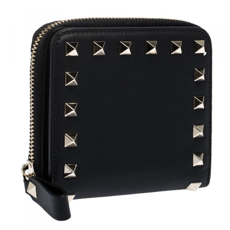 Pre Owned Valentino Black Leather Rockstud Coin Purse