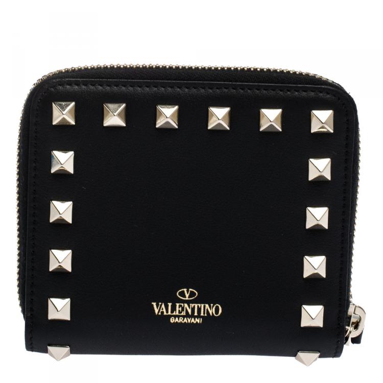 Pre Owned Valentino Black Leather Rockstud Coin Purse