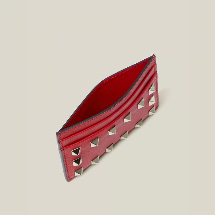 Pre Owned Valentino Garavani Red Rockstud Leather Cardholder
