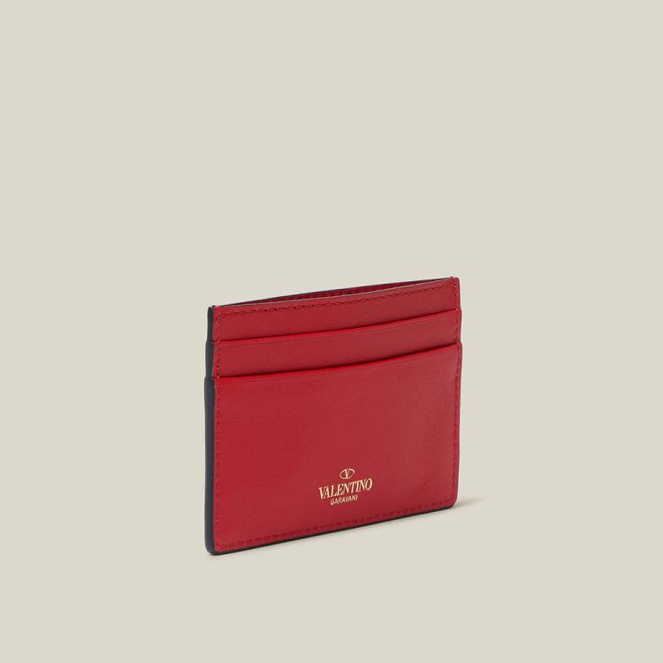 Pre Owned Valentino Garavani Red Rockstud Leather Cardholder
