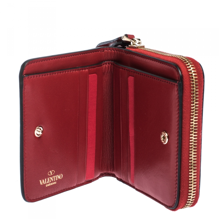 Red Leather Rockstud Compact Wallet Valentino | TLC
