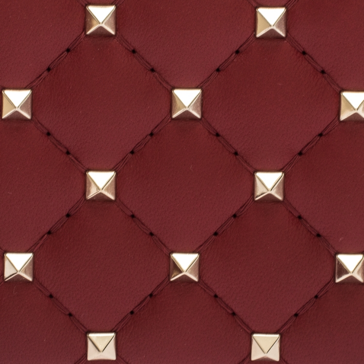 Pre Owned Valentino Red Leather Rockstud Spike Compact Wallet 