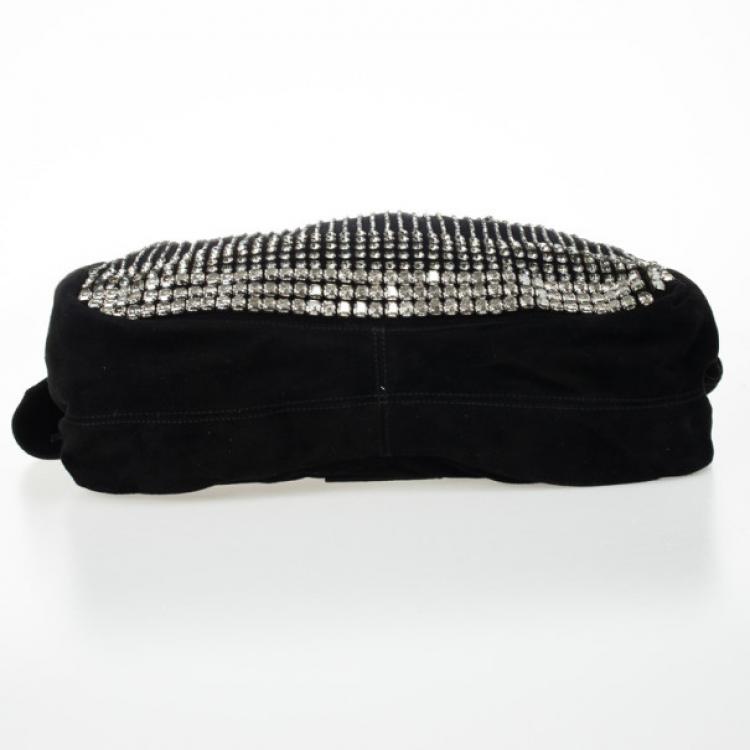 Pre Owned Valentino Nuage Bow Black Hobo with Crystal Bag