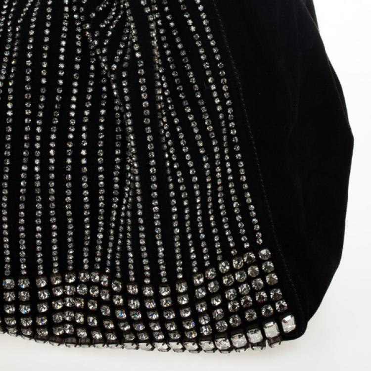 Pre Owned Valentino Nuage Bow Black Hobo with Crystal Bag