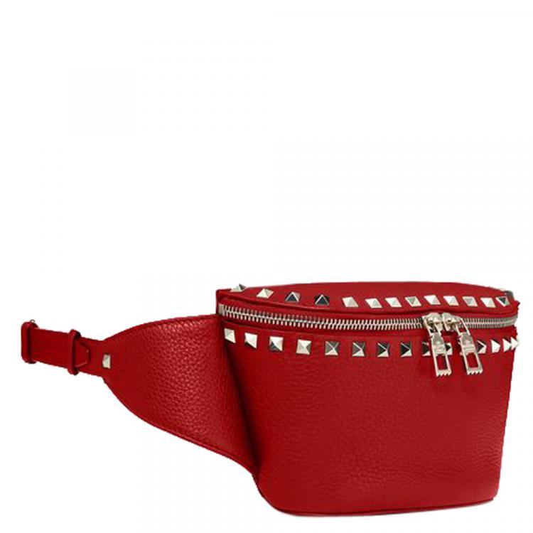 Pre Owned Valentino Rosso V. Grainy Leather Rockstud Belt Bag