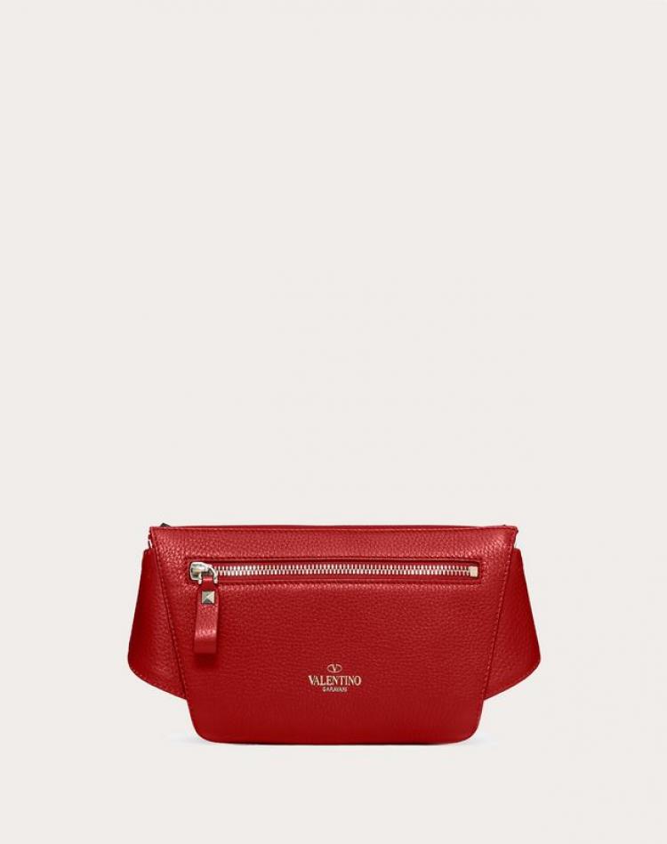 Pre Owned Valentino Rosso V. Grainy Leather Rockstud Belt Bag