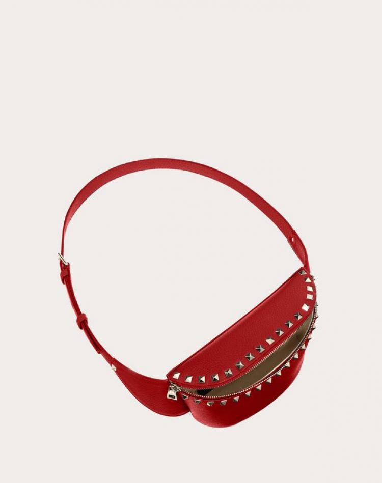 Pre Owned Valentino Rosso V. Grainy Leather Rockstud Belt Bag