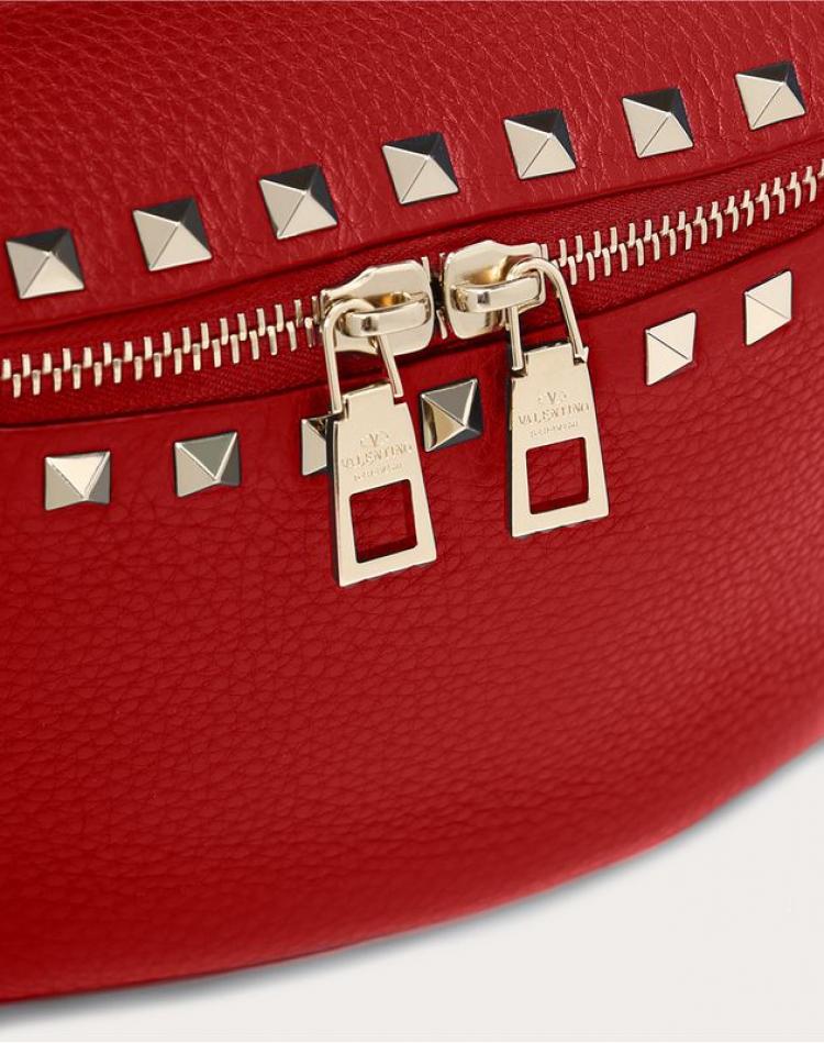 Pre Owned Valentino Rosso V. Grainy Leather Rockstud Belt Bag