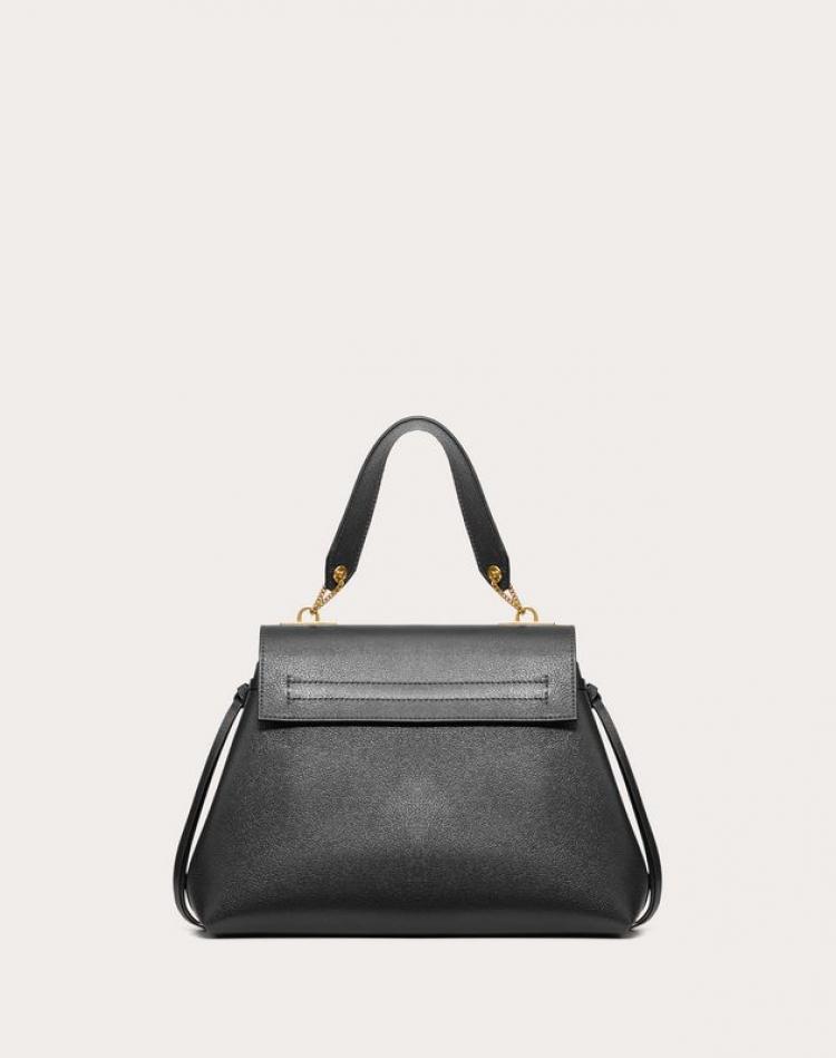 Pre Owned Valentino Black Leather Small VRING Top Handle Bag