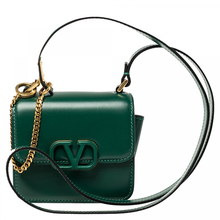 Valentino Jungle Green Leather Small VSLING Top Handle Bag