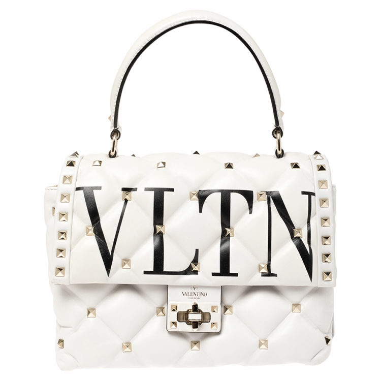 Valentino White Quilted Leather VLTN Candystud Top Handle Bag Valentino The Luxury Closet