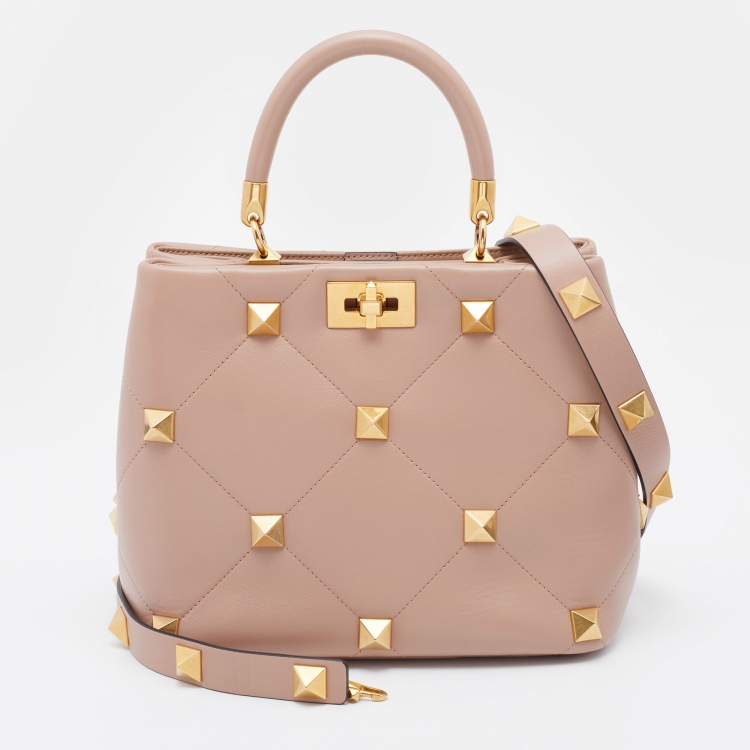 مملوكة مسبقًا Valentino Beige Leather Roman Stud Top Handle Bag