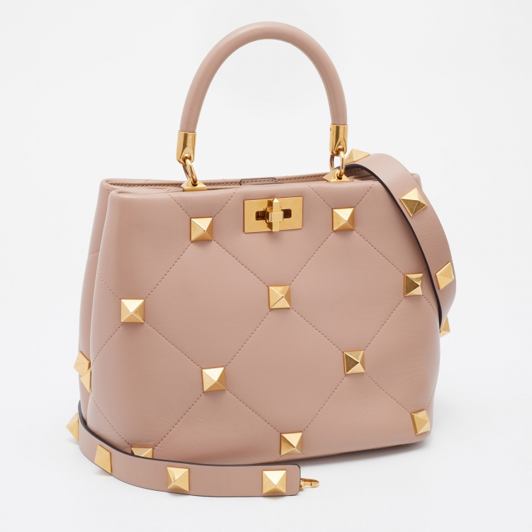 مملوكة مسبقًا Valentino Beige Leather Roman Stud Top Handle Bag