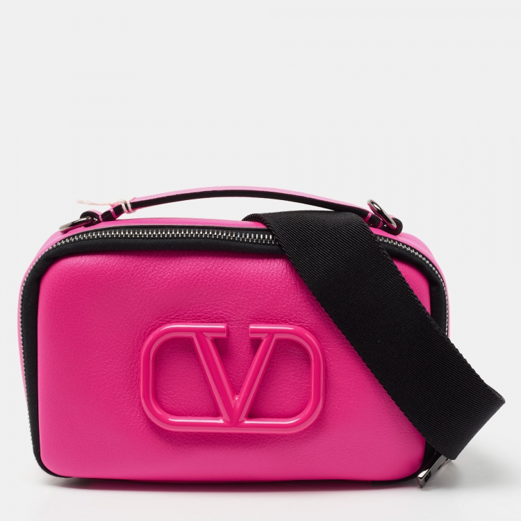 Valentino Neon Pink Leather VLOGO Camera Crossbody Bag Valentino