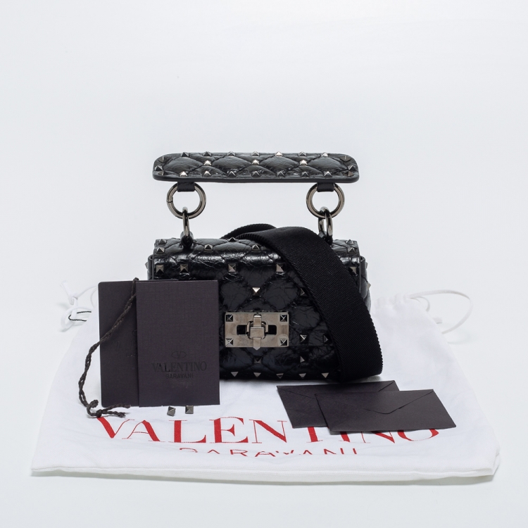 Pre Owned Valentino Black Leather Micro Rockstud Spike Top Handle Bag