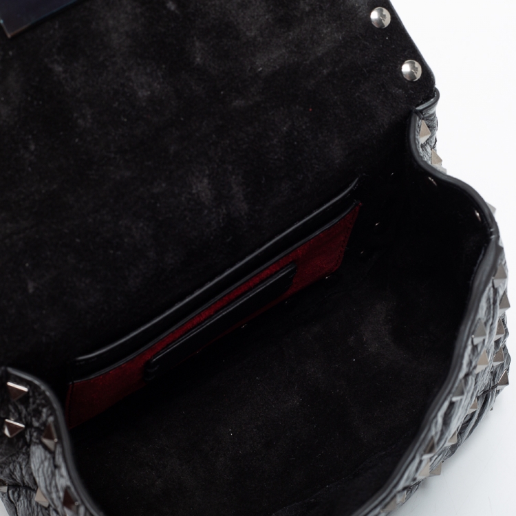 Pre Owned Valentino Black Leather Micro Rockstud Spike Top Handle Bag