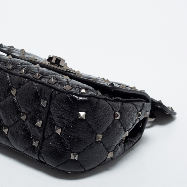 Pre Owned Valentino Black Leather Micro Rockstud Spike Top Handle Bag