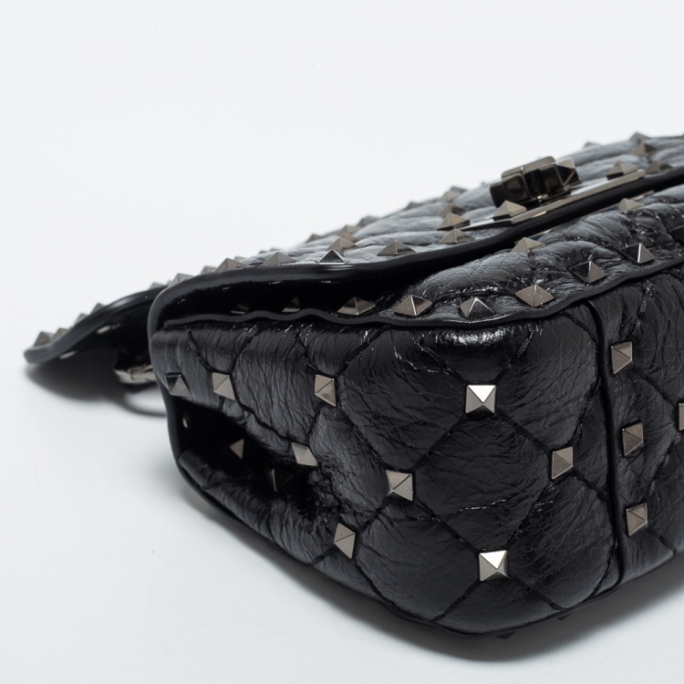 Pre Owned Valentino Black Leather Micro Rockstud Spike Top Handle Bag