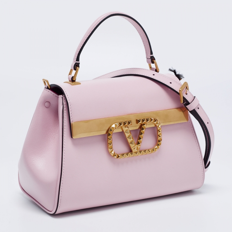 Pre Owned Valentino Pink Leather Small Alcove Top Handle Bag