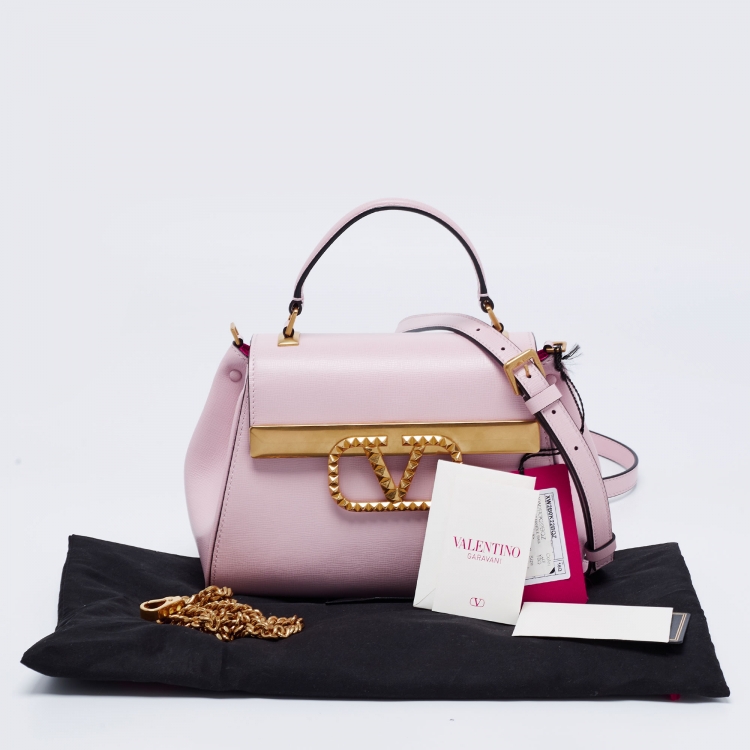 Pre Owned Valentino Pink Leather Small Alcove Top Handle Bag