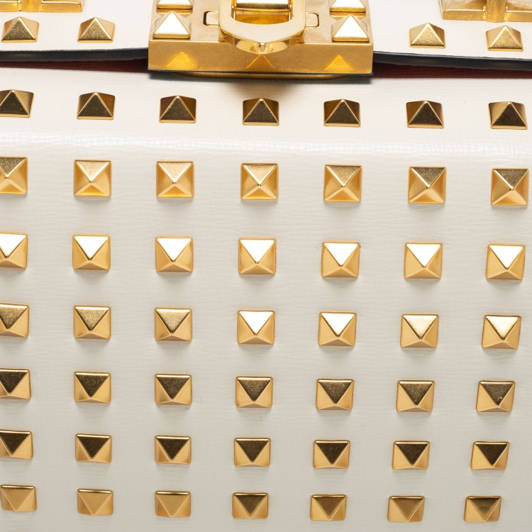 Pre Owned Valentino Off White Leather Rockstud Alcove Top Handle Bag