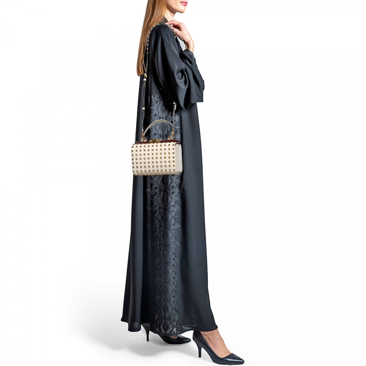 Pre Owned Valentino Off White Leather Rockstud Alcove Top Handle Bag