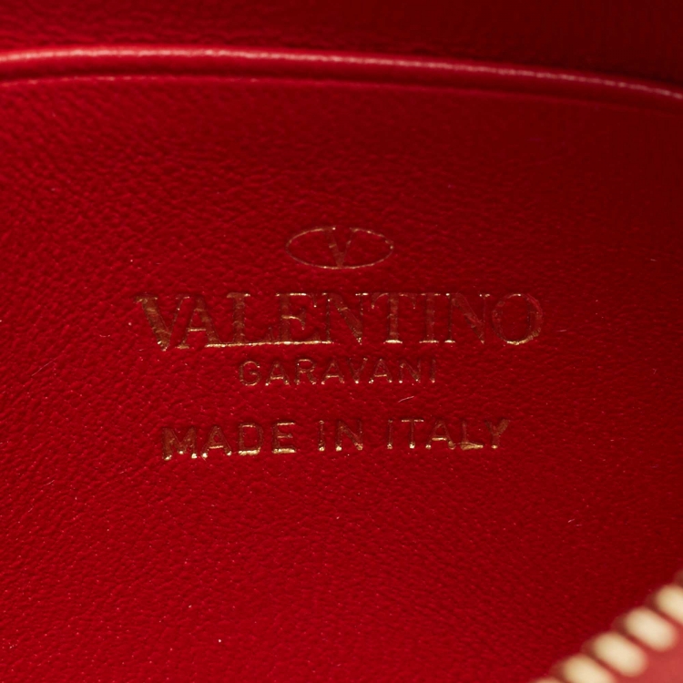 Pre Owned Valentino Red Leather Rockstud Twist Lock Zip Wallet 