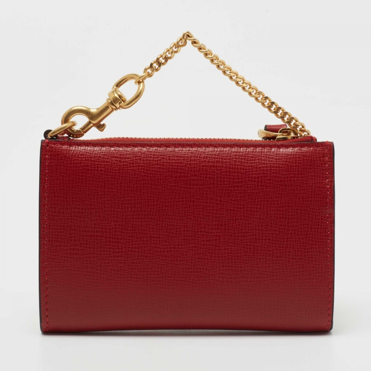 Pre Owned Valentino Red Leather Rockstud Twist Lock Zip Wallet 