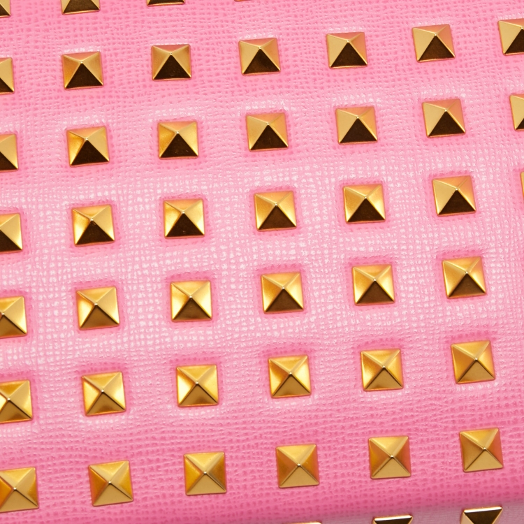 Pre Owned Valentino Pink Leather Rockstud Alcove Top Handle Bag