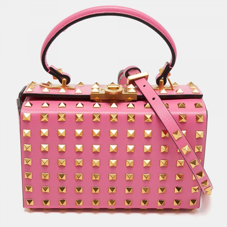Pre Owned Valentino Pink Leather Rockstud Alcove Top Handle Bag