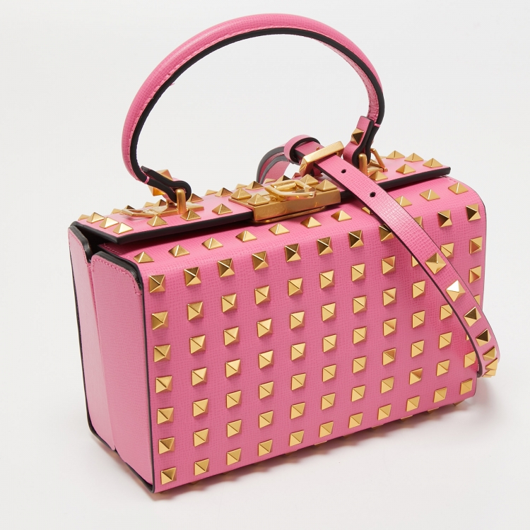 Pre Owned Valentino Pink Leather Rockstud Alcove Top Handle Bag