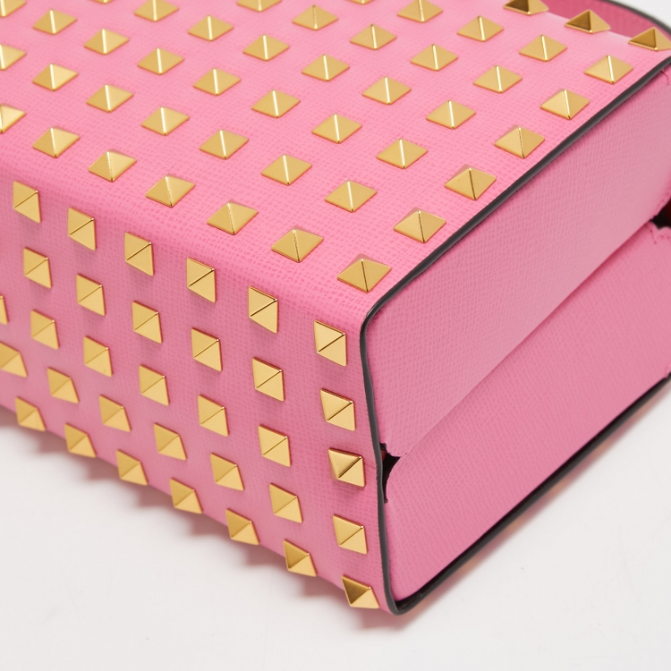 Pre Owned Valentino Pink Leather Rockstud Alcove Top Handle Bag