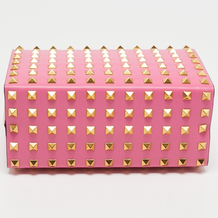 Pre Owned Valentino Pink Leather Rockstud Alcove Top Handle Bag
