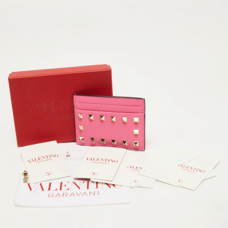 Pre Owned Valentino Pink Leather Rockstud Card Holder 