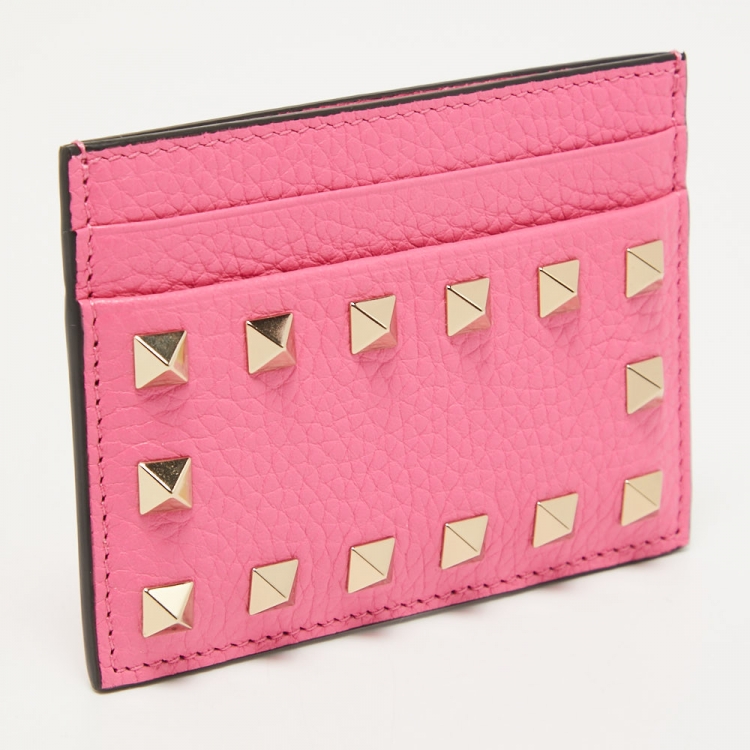 Pre Owned Valentino Pink Leather Rockstud Card Holder 