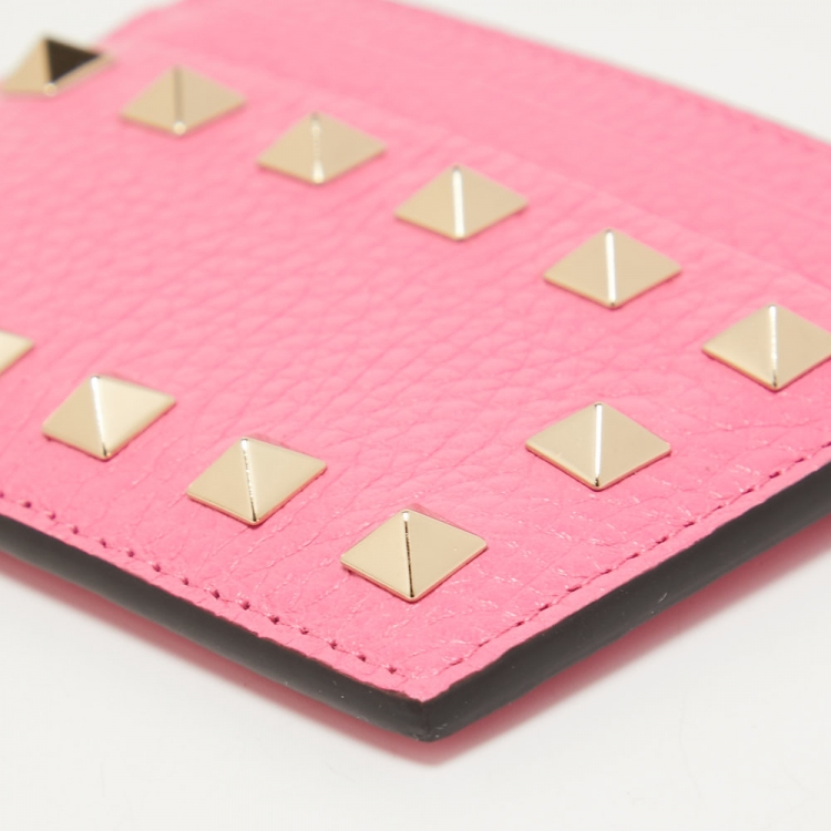 Pre Owned Valentino Pink Leather Rockstud Card Holder 