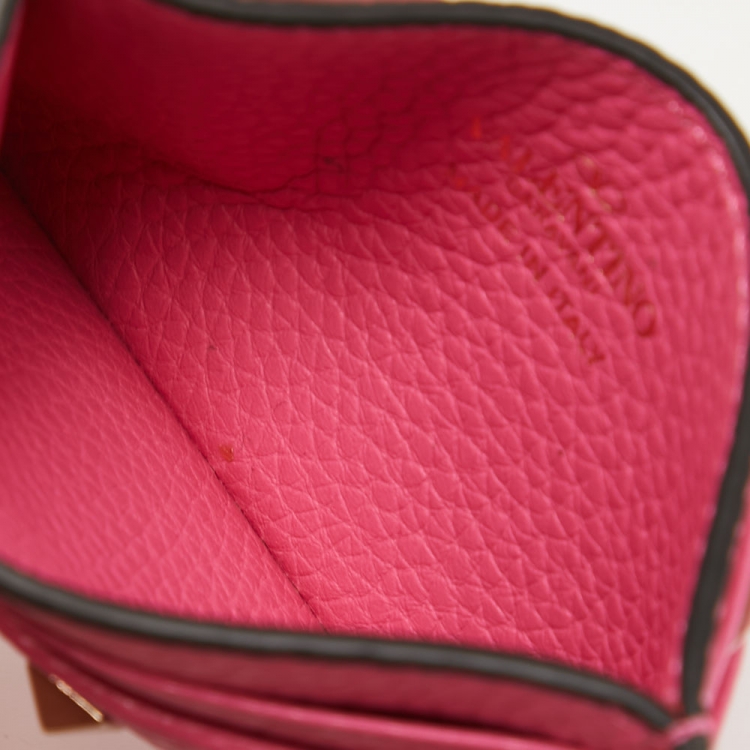 Pre Owned Valentino Pink Leather Rockstud Card Holder 