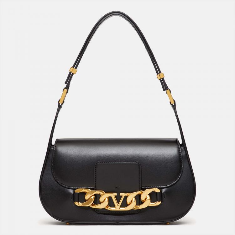 ショルダーバッグ・ポシェット VALENTINO BLACK LEATHER VLOGO SHOULDER BAG Valentino Garavani Mini VLOGO Drawstring Leather Shoulder