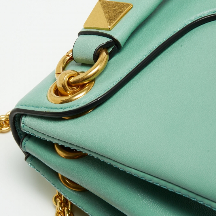 Pre Owned Valentino Mint Green Leather Stud Shoulder Bag