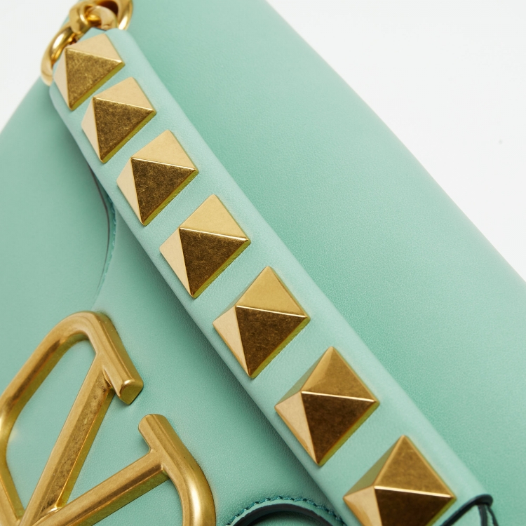 Pre Owned Valentino Mint Green Leather Stud Shoulder Bag