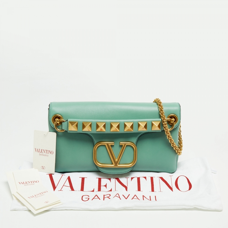Pre Owned Valentino Mint Green Leather Stud Shoulder Bag