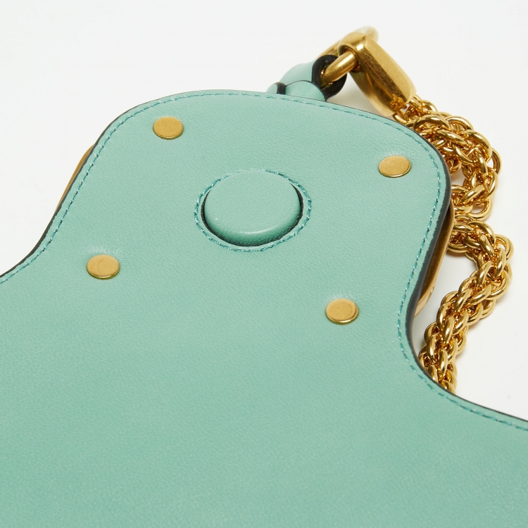 Pre Owned Valentino Mint Green Leather Stud Shoulder Bag