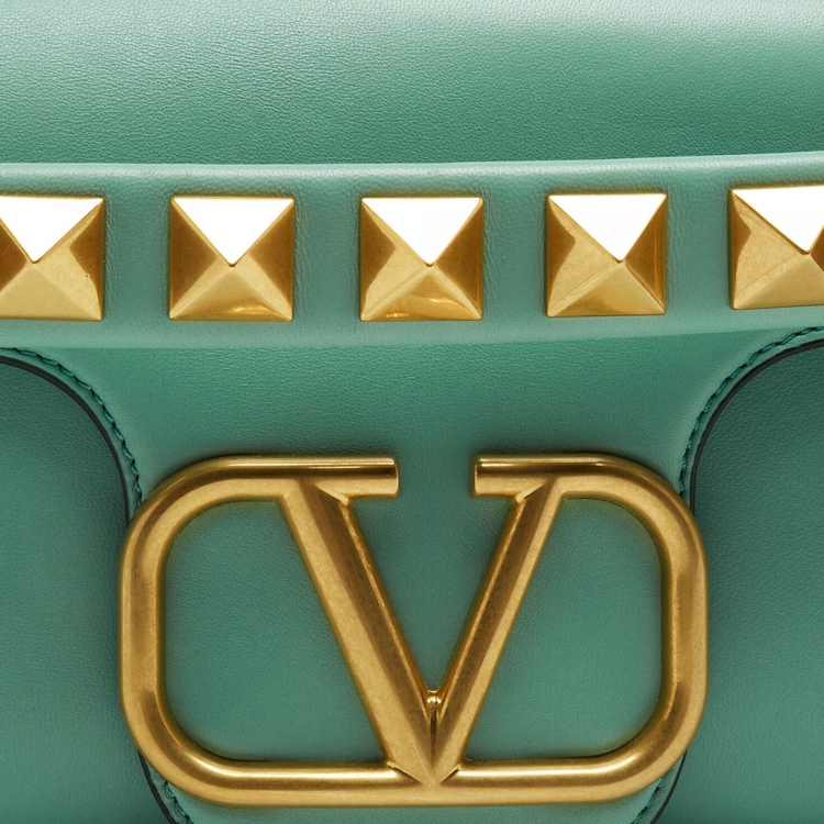 Pre Owned Valentino Mint Green Leather Stud Shoulder Bag