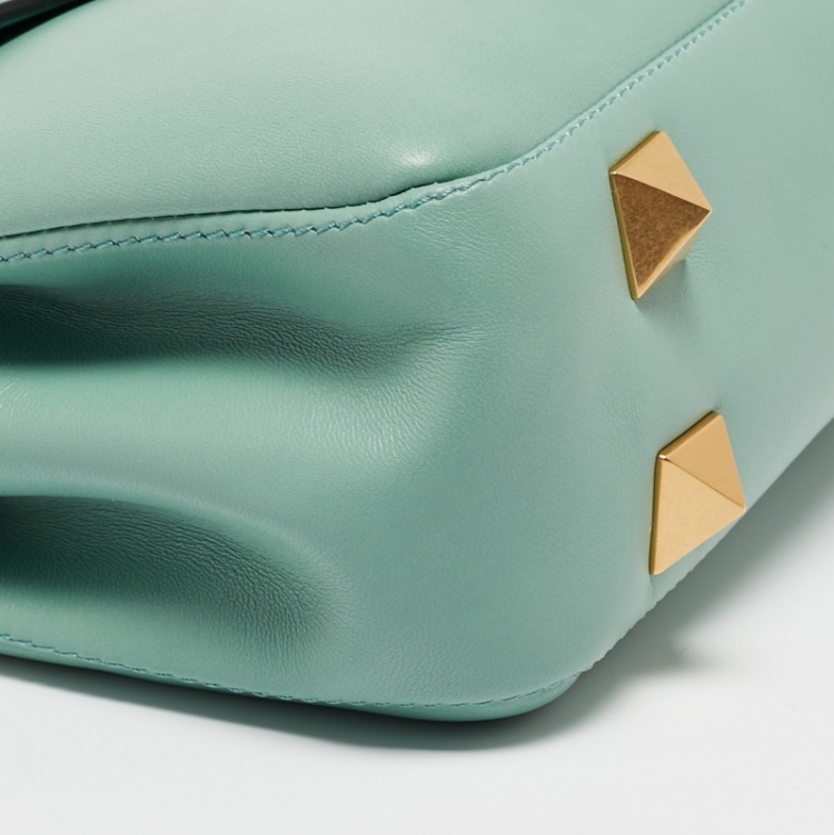 Pre Owned Valentino Mint Green Leather Stud Shoulder Bag