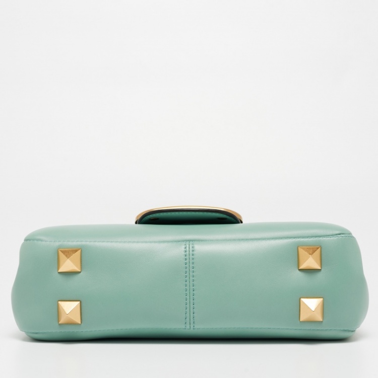 Pre Owned Valentino Mint Green Leather Stud Shoulder Bag