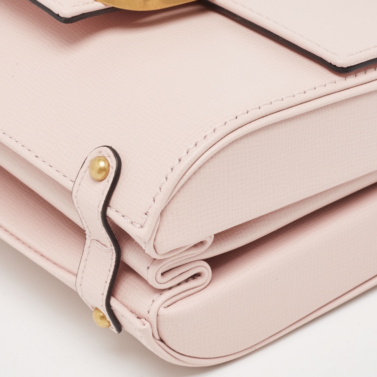 Pre Owned Valentino Pink Leather VLogo Flap Shoulder Bag